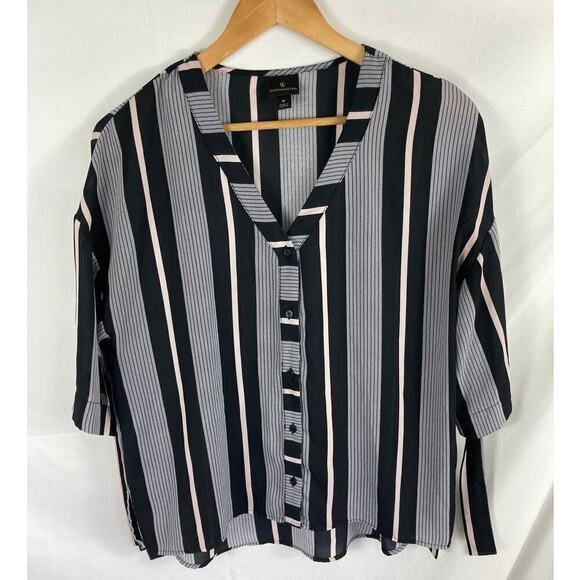 Worthington Stripe Button Up Half Sleeve Blouse Size Medium - Picture 1 of 4